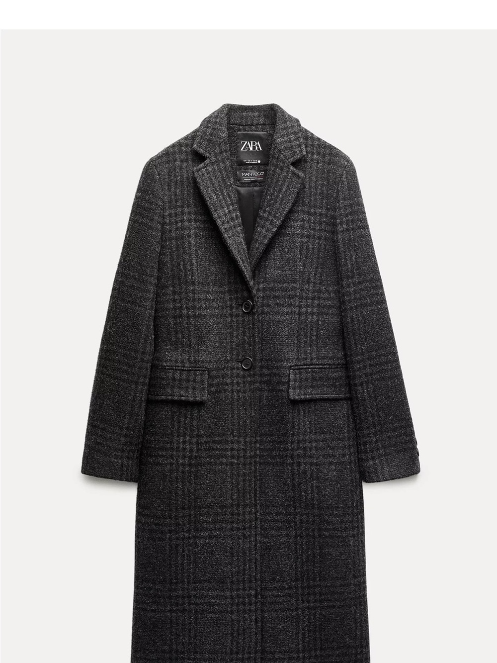 ZARA Black Charcoal Plaid wool blend Coat